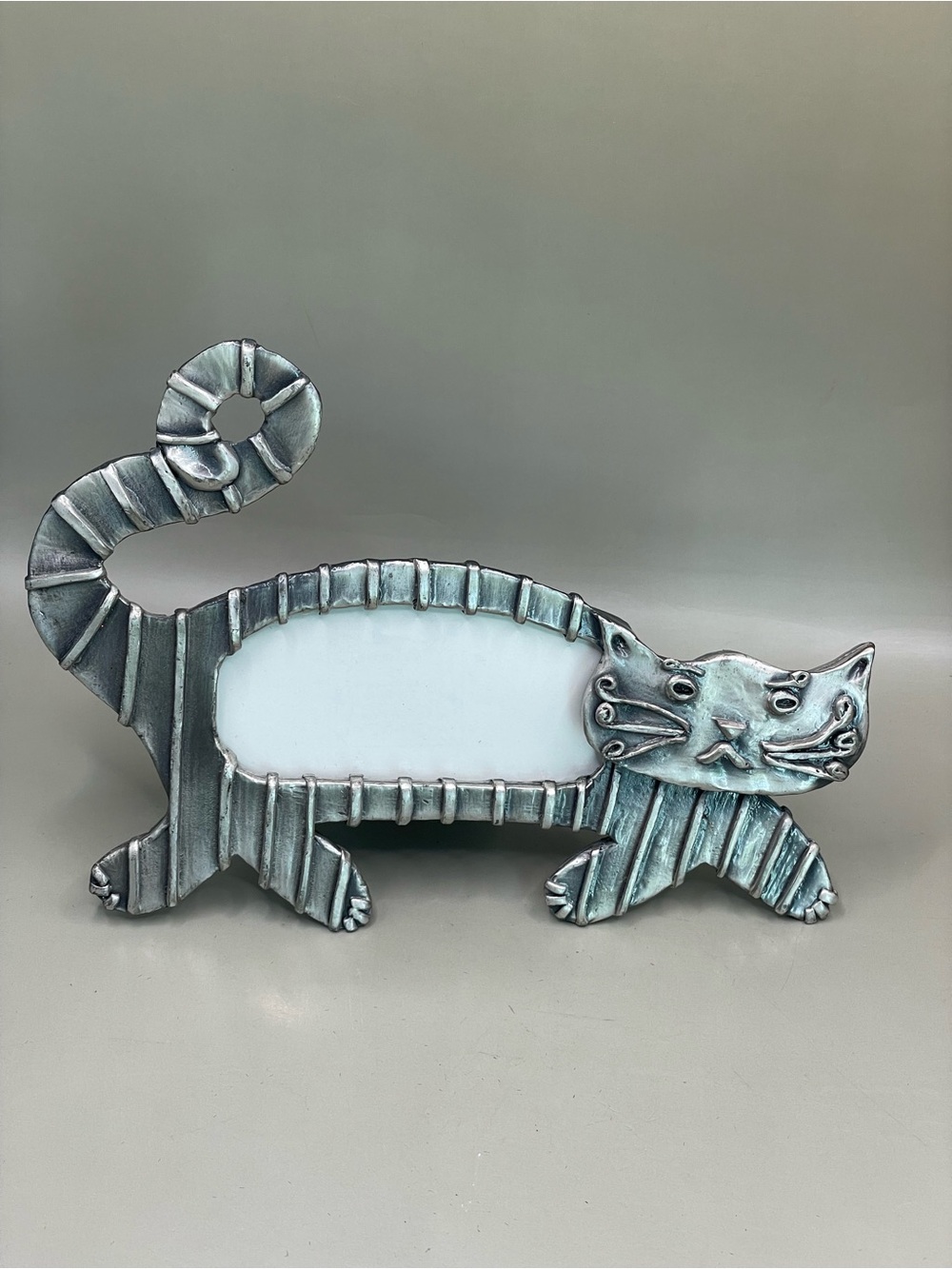 Vintage 1997 Metal Pewter Cat Frame By Ashleigh Manor Kitten Taiwan 3x1.5”